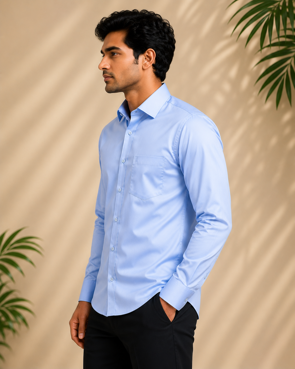 Sky Blue Satin Full Sleeve Men's Shirt