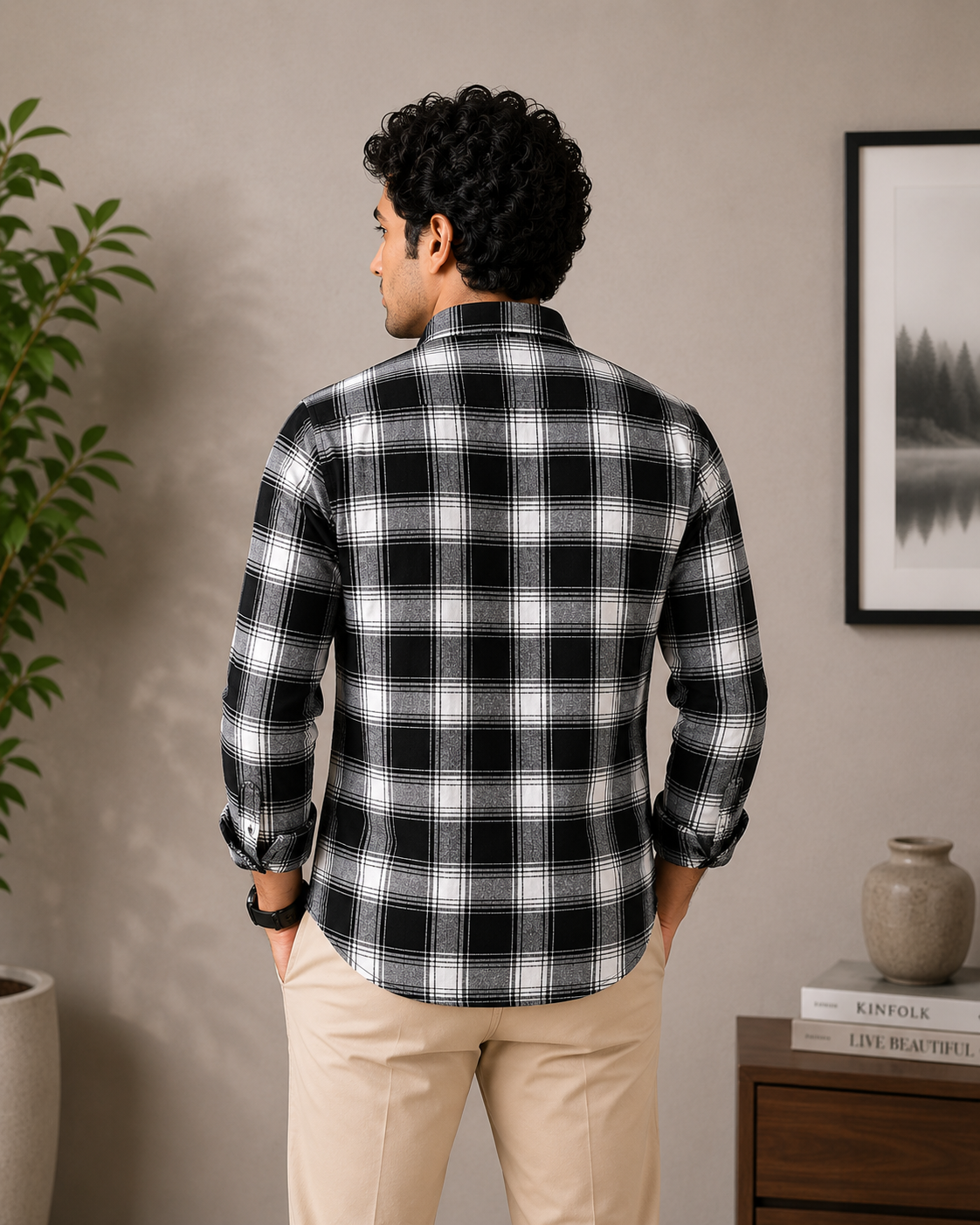 Black & White Bold Check Half Sleeve Men's Shirt