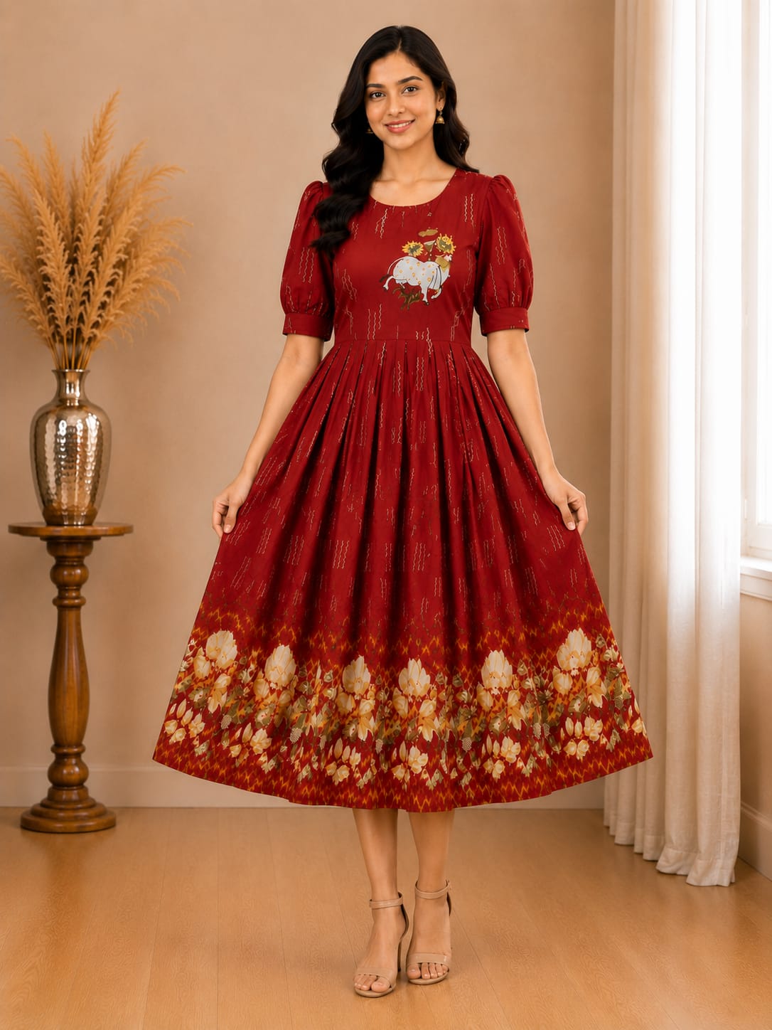 Ikat Lotus Border Embroidery Frock