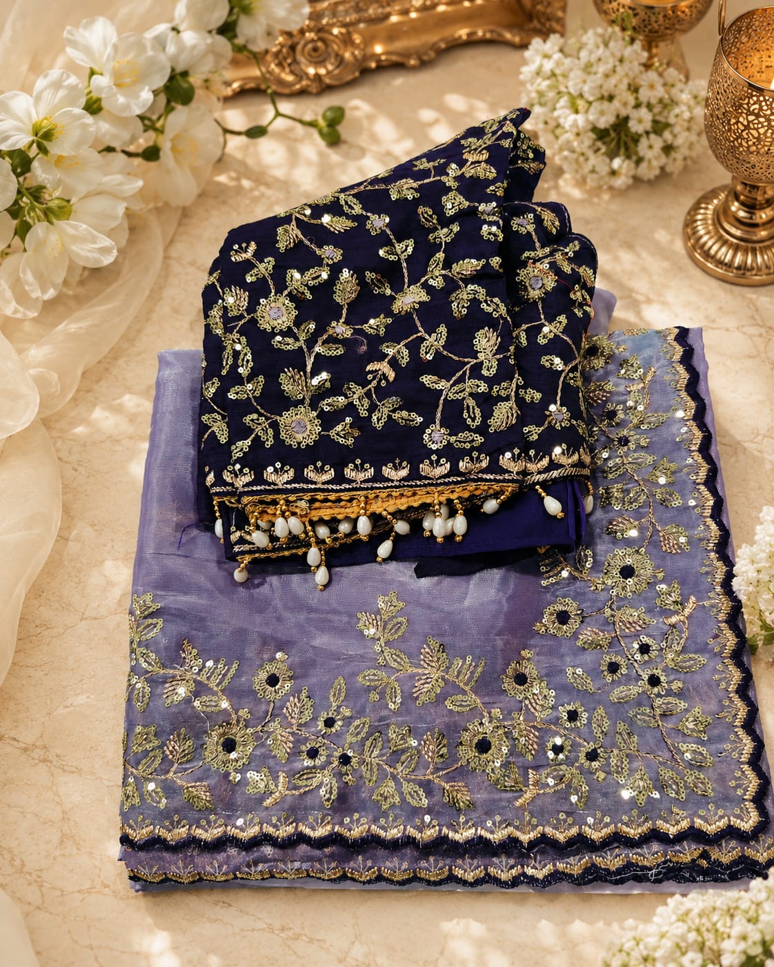 Space silk work saree with stitched blouse