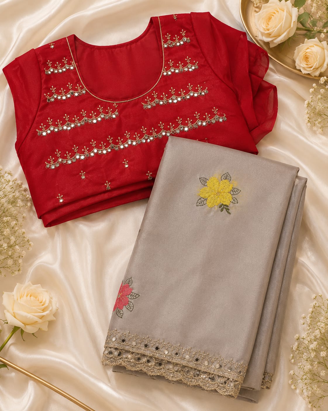 Chinon embroidery work saree