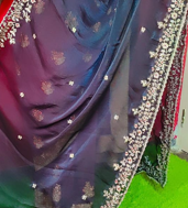 Elegant Navy Blue Ombre Saree with Silver Crystal Embellished Border