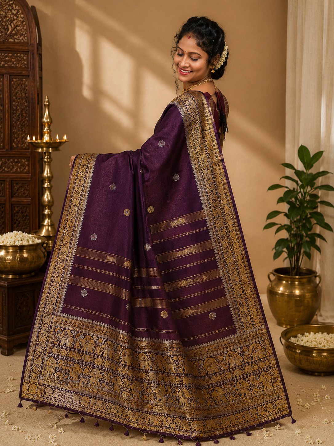 Pure Banarasi Elephant Border Sarees