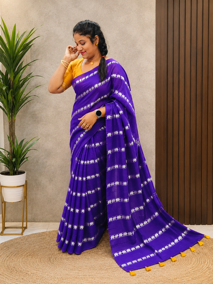 Mysore Crepe Silk Elephant Design