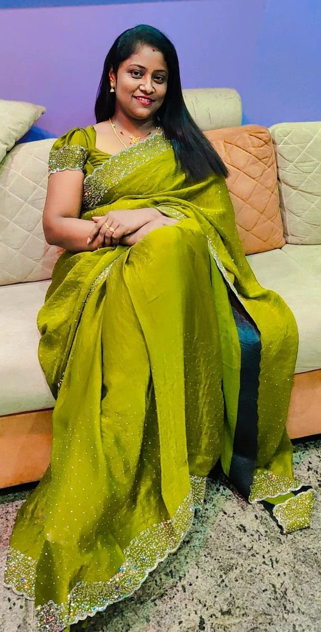 Elegant Purple Ombre Saree with Silver Crystal Embellished Border