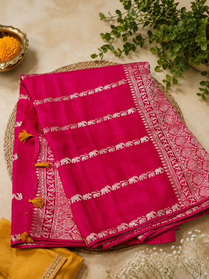 Mysore Crepe Silk Elephant Design