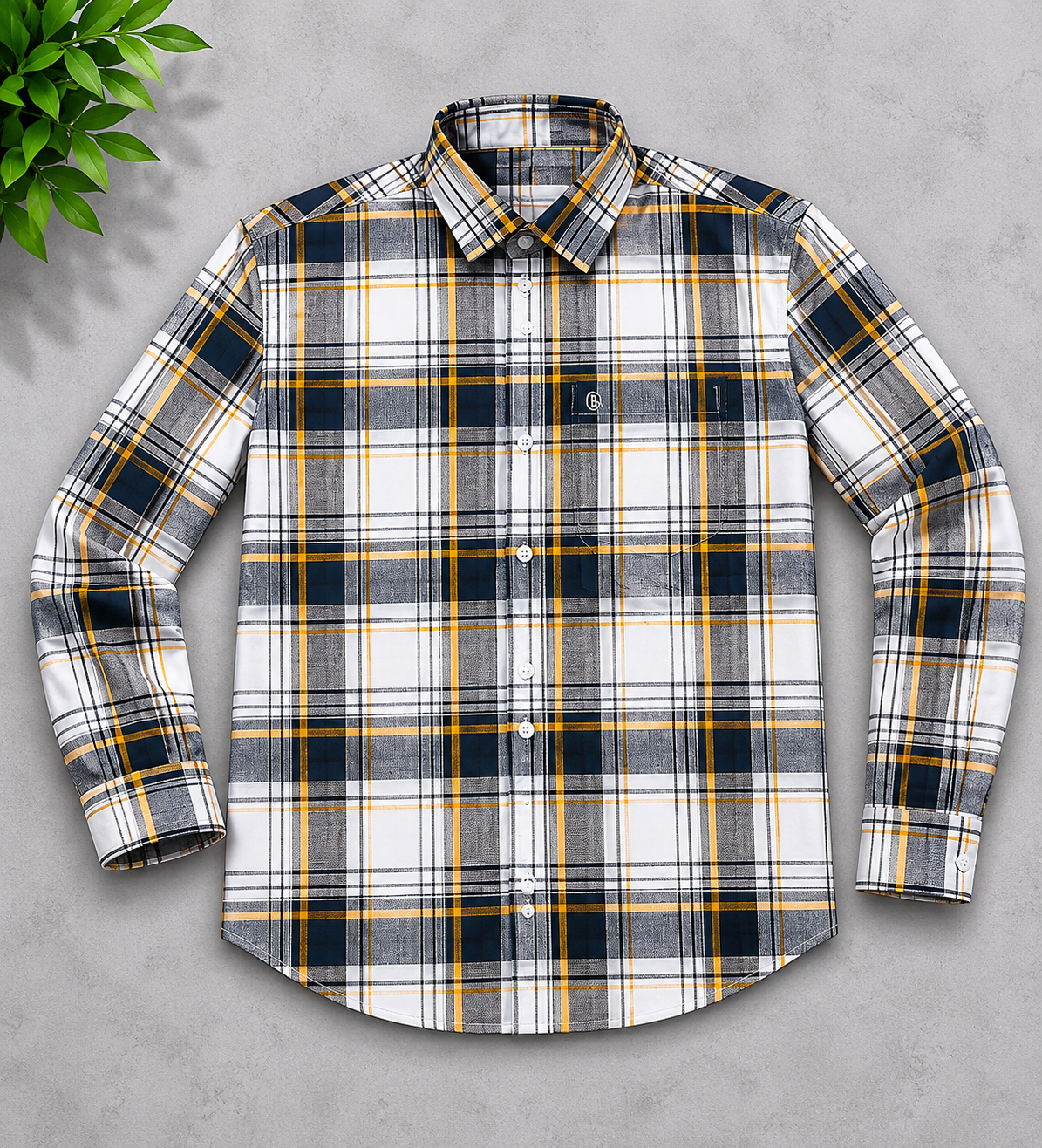 Navy, Mustard & White Plaid Full Sleeve Men's Shirt