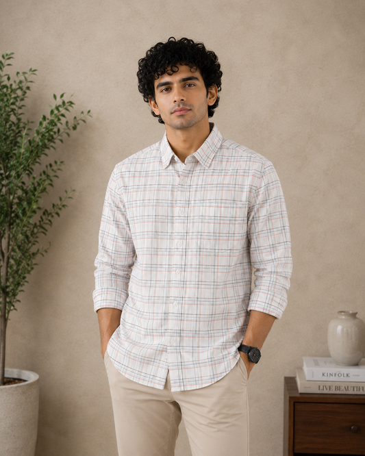 White Windowpane Check Full Sleeve Men's Shirt
