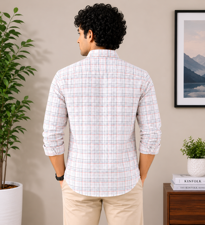 White Windowpane Check Full Sleeve Men's Shirt