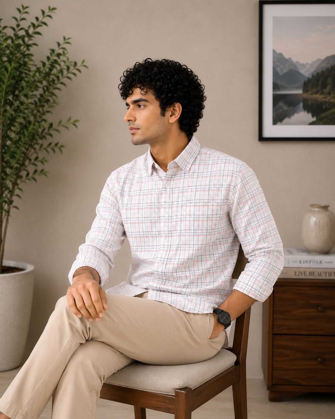 White Windowpane Check Full Sleeve Men's Shirt