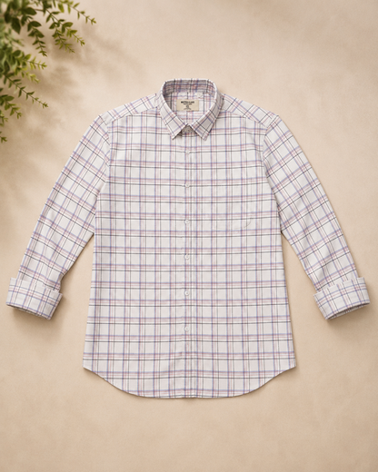 White & Lavender Plaid Full Sleeve Men's Shirt