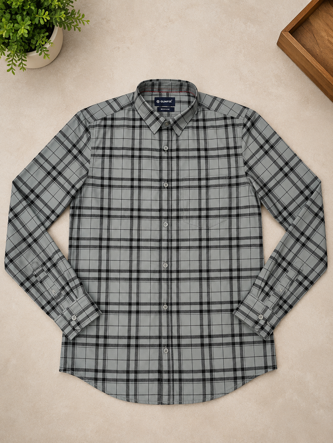 Steel Grey & Black Bold Tartan Full Sleeve Men's Shirt