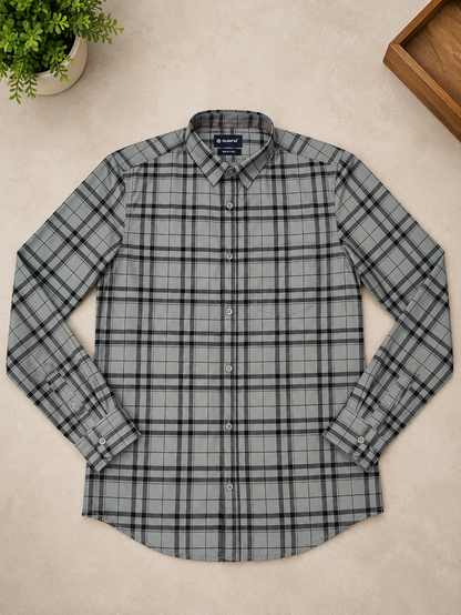 Steel Grey & Black Bold Tartan Full Sleeve Men's Shirt