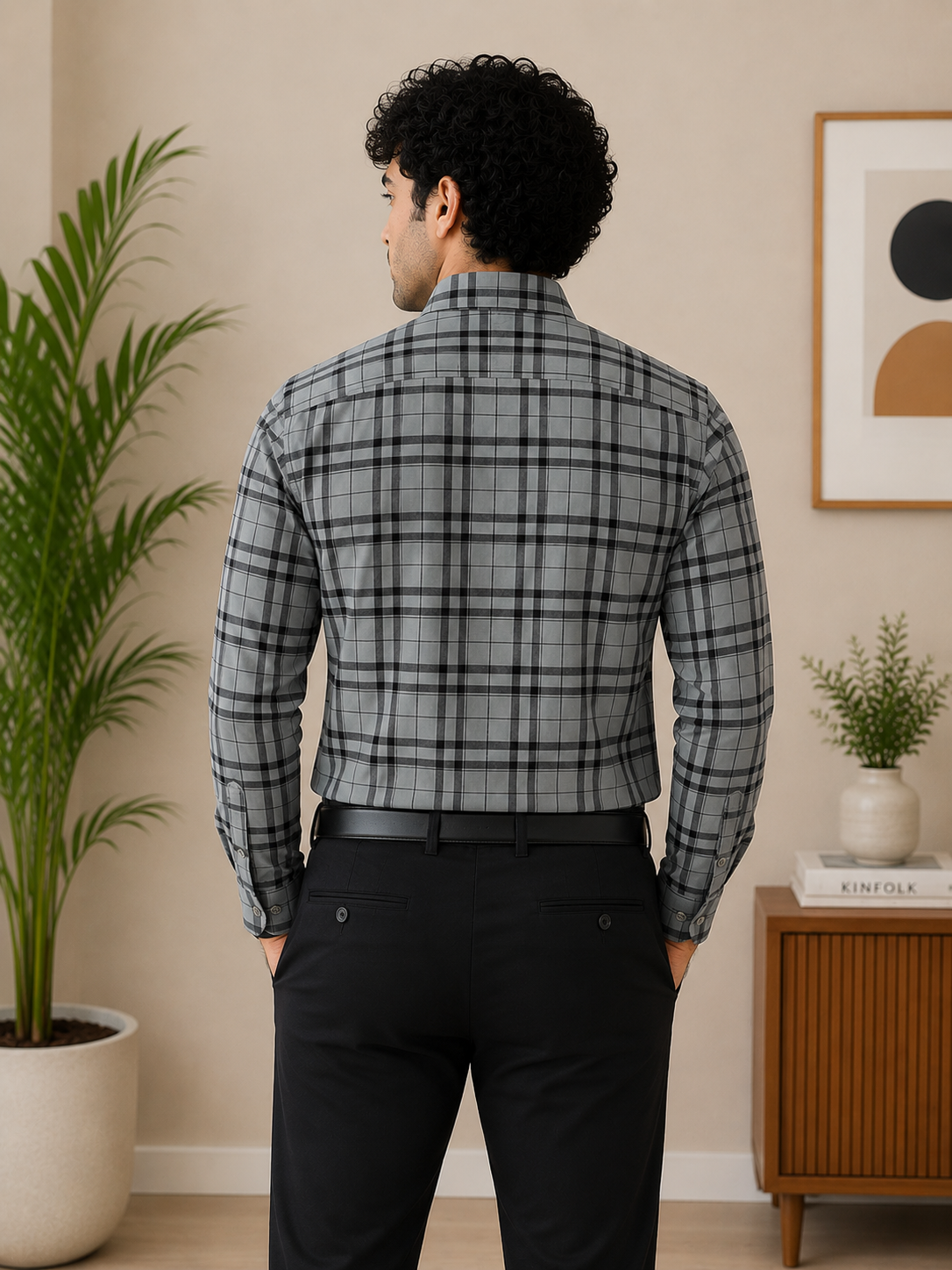 Steel Grey & Black Bold Tartan Full Sleeve Men's Shirt