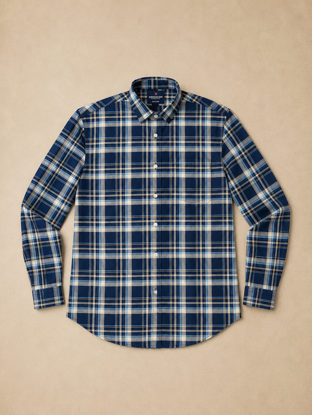 Navy Blue Madras Check Full Sleeve Men's Shirt