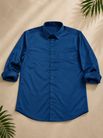 Royal Blue Satin Full Sleeve Men's Shirt