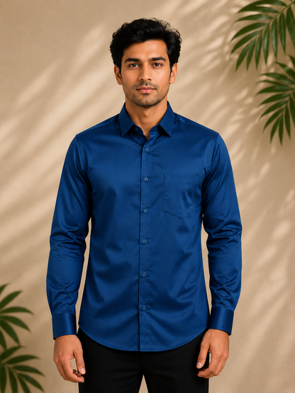 Royal Blue Satin Full Sleeve Men's Shirt
