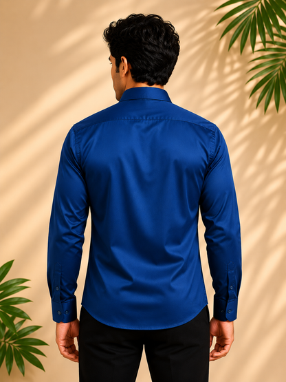 Royal Blue Satin Full Sleeve Men's Shirt