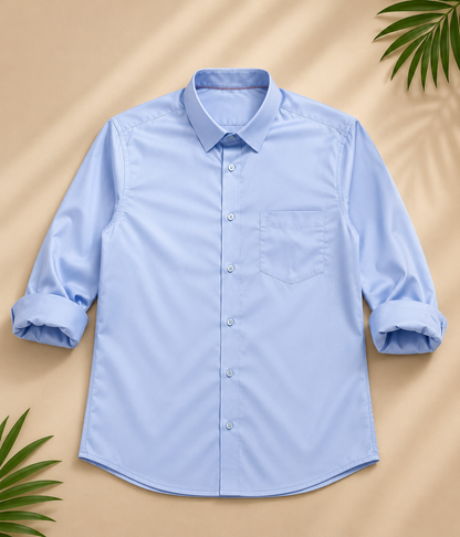 Sky Blue Satin Full Sleeve Men's Shirt