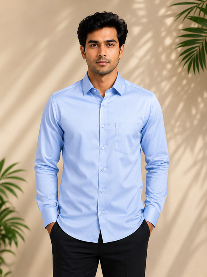 Sky Blue Satin Full Sleeve Men's Shirt