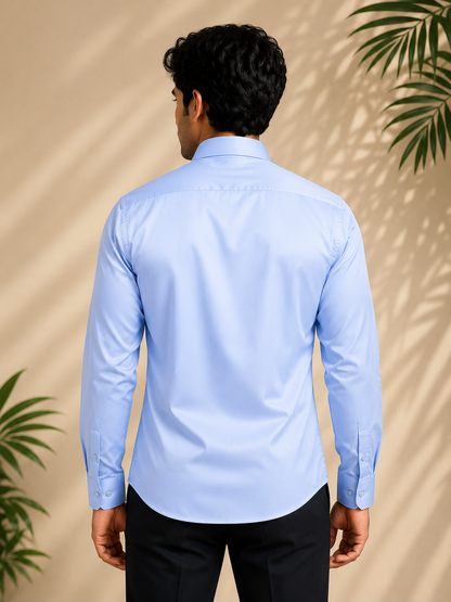 Sky Blue Satin Full Sleeve Men's Shirt