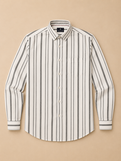 White & Grey Bold Stripe Full Sleeve Men's Shirt