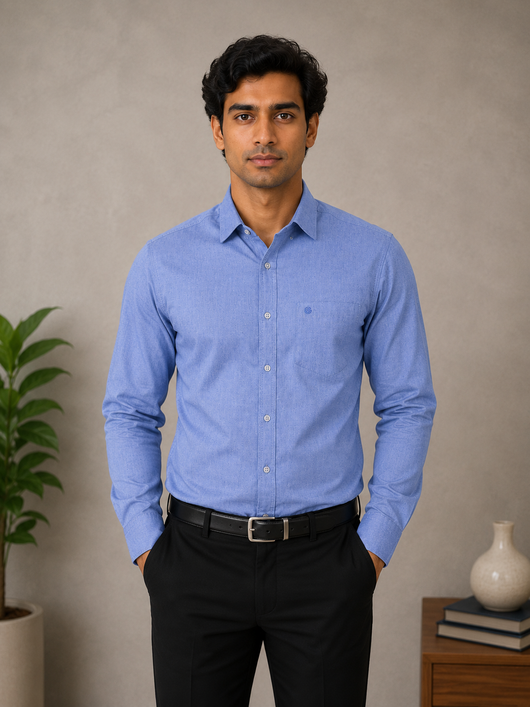 Denim Blue Chambray Full Sleeve Men's Shirt