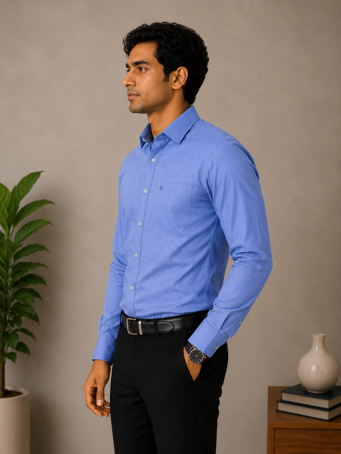 Denim Blue Chambray Full Sleeve Men's Shirt