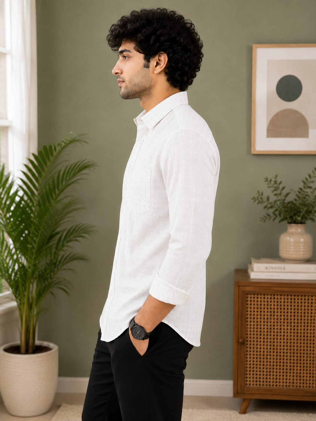 Pure White Textured Full Sleeve Men's Shirt
