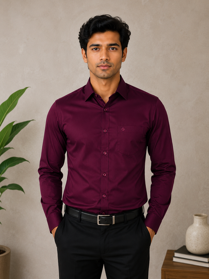 Dark Magenta Full Sleeve Men's Shirt