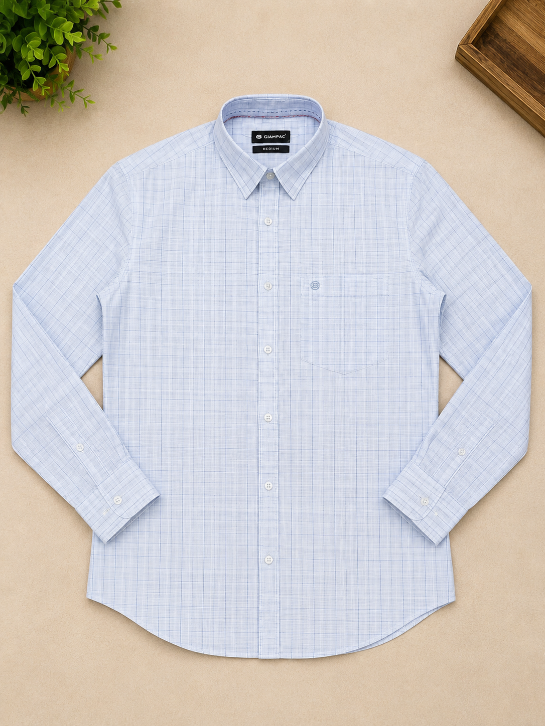 Powder Blue Micro Windowpane Check Full Sleeve Men's Shirt