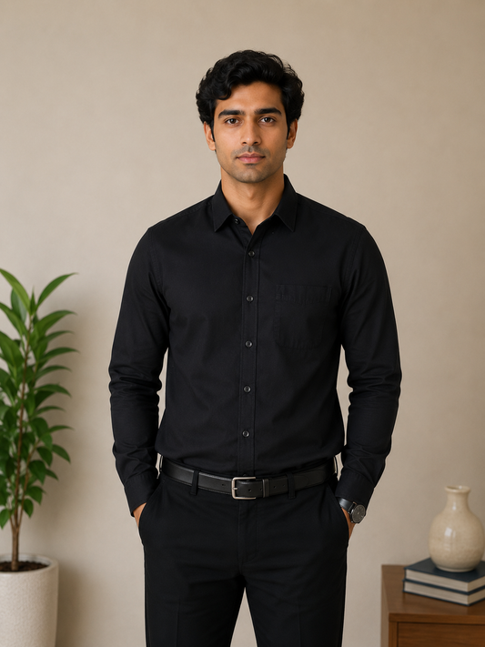 Jet Black Full Sleeve Men's Shirt
