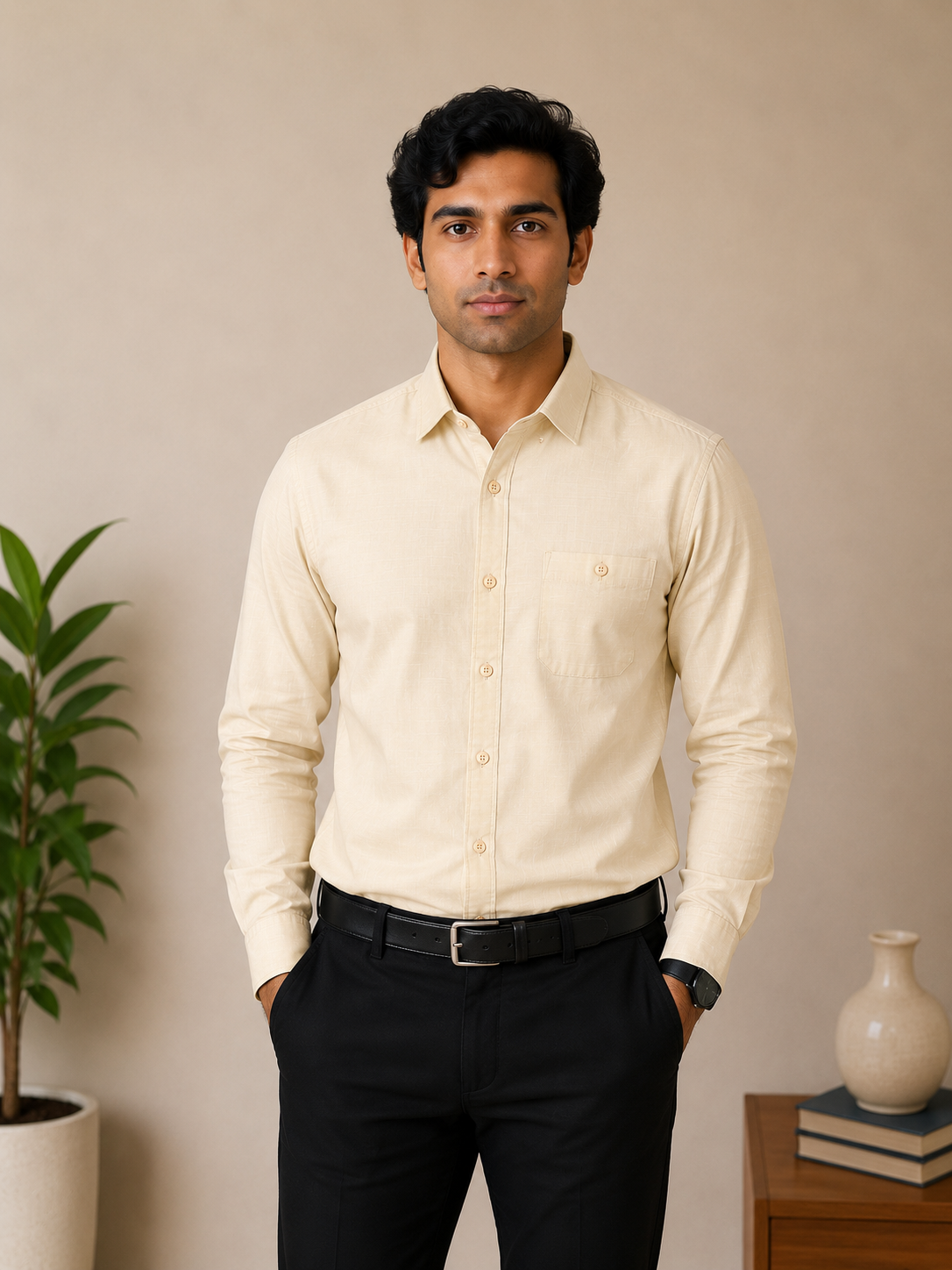 Cream Full Sleeve Men's Shirt