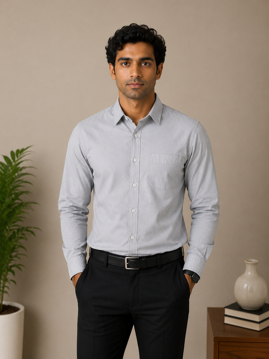 Light Grey Oxford Full Sleeve Men's Shirt