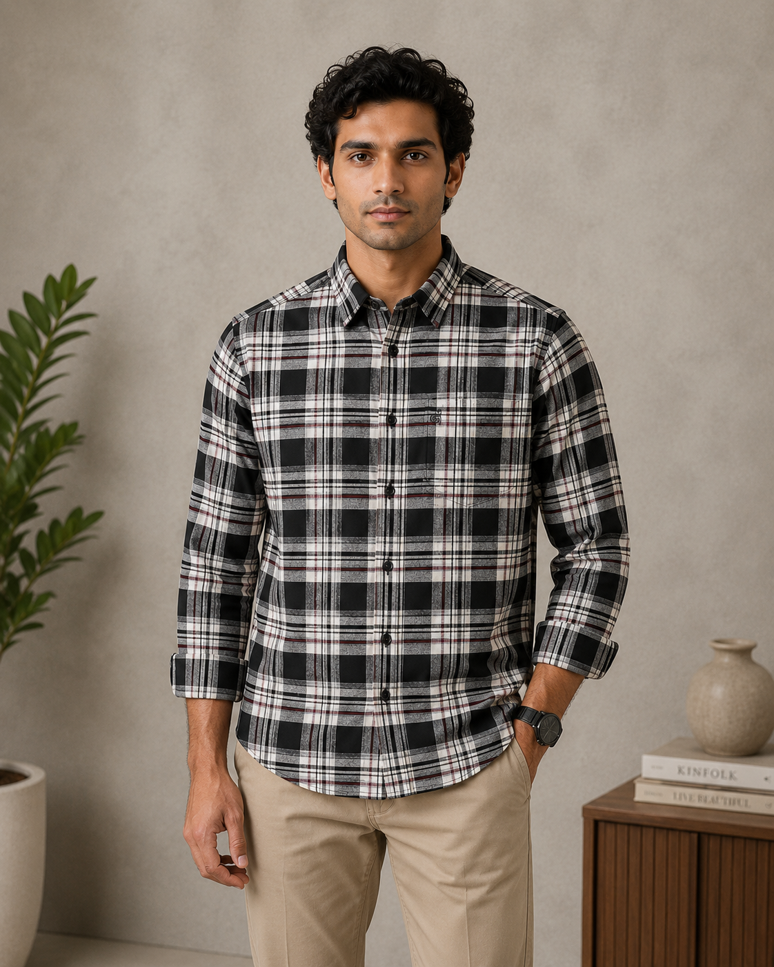 Black & White Plaid Full Sleeve Men's Shirt