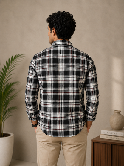 Black & White Plaid Full Sleeve Men's Shirt