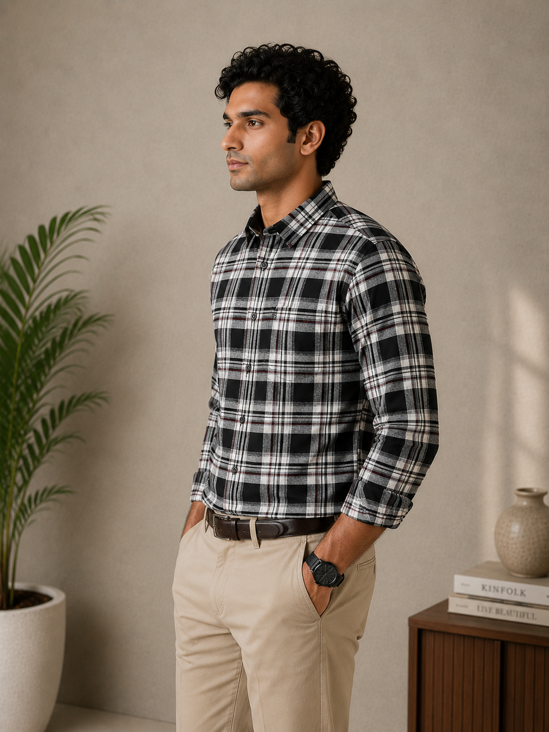 Black & White Plaid Full Sleeve Men's Shirt