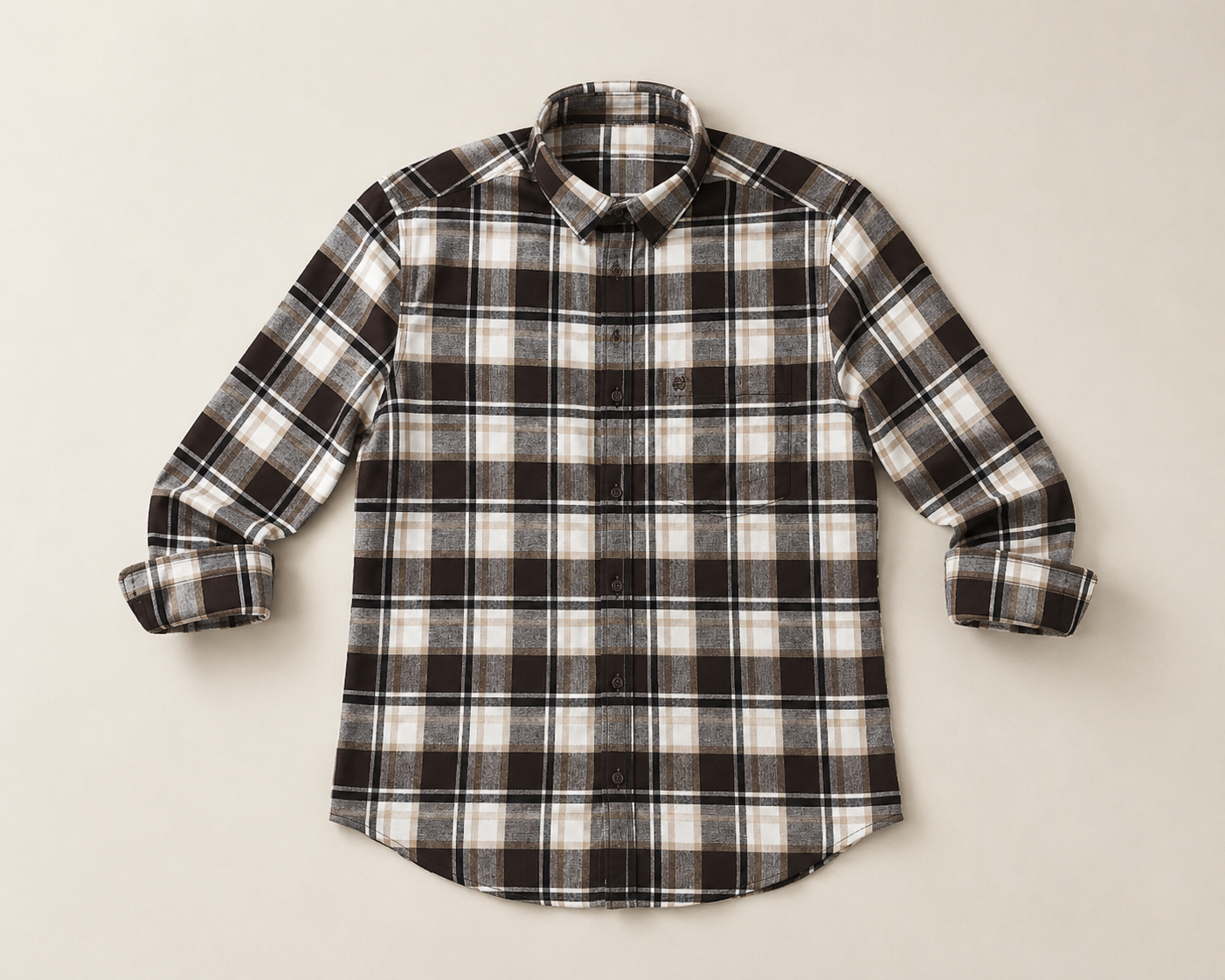 Dark Brown & White Plaid Full Sleeve Men's Shirt