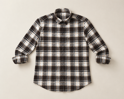 Dark Brown & White Plaid Full Sleeve Men's Shirt