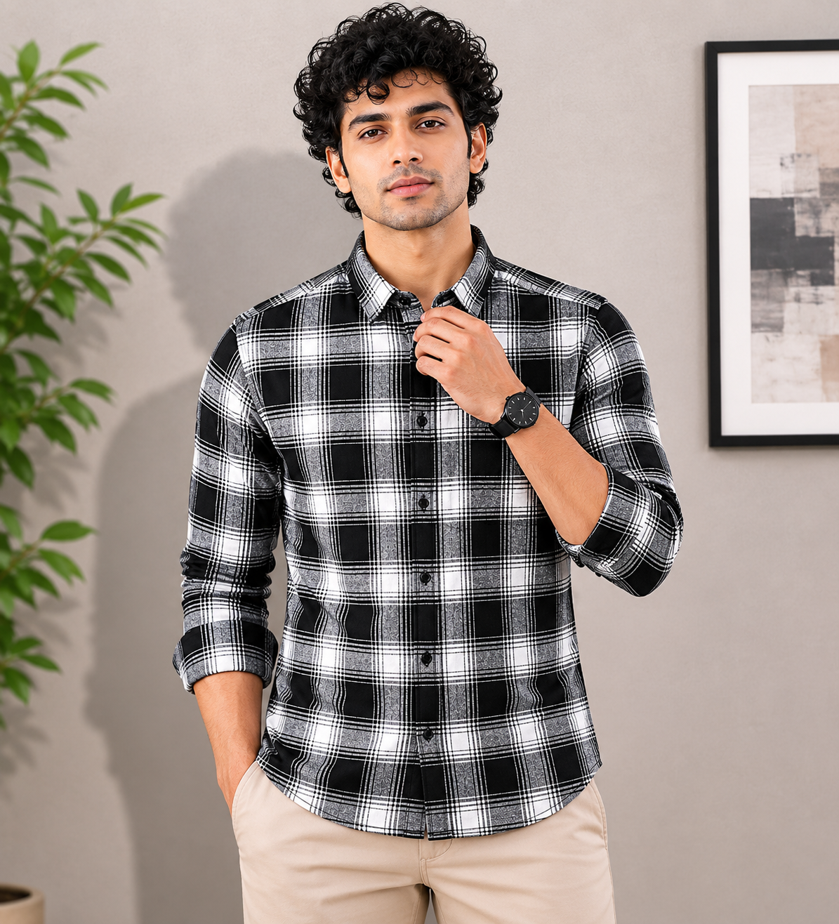 Black & White Bold Check Half Sleeve Men's Shirt