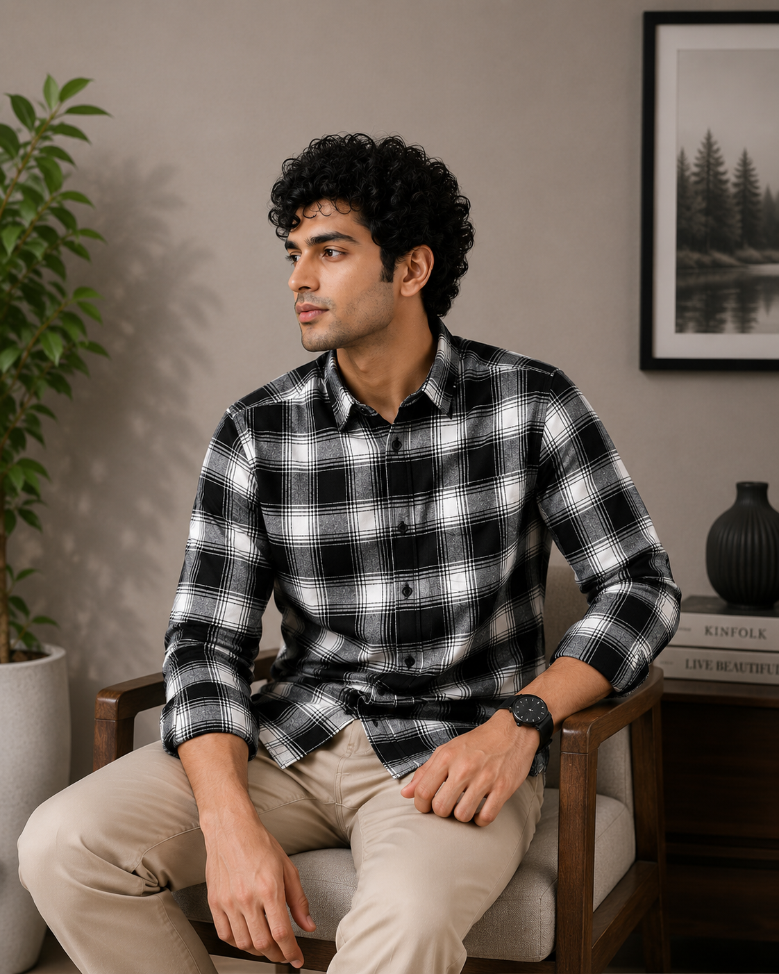 Black & White Bold Check Half Sleeve Men's Shirt