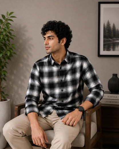 Black & White Bold Check Half Sleeve Men's Shirt