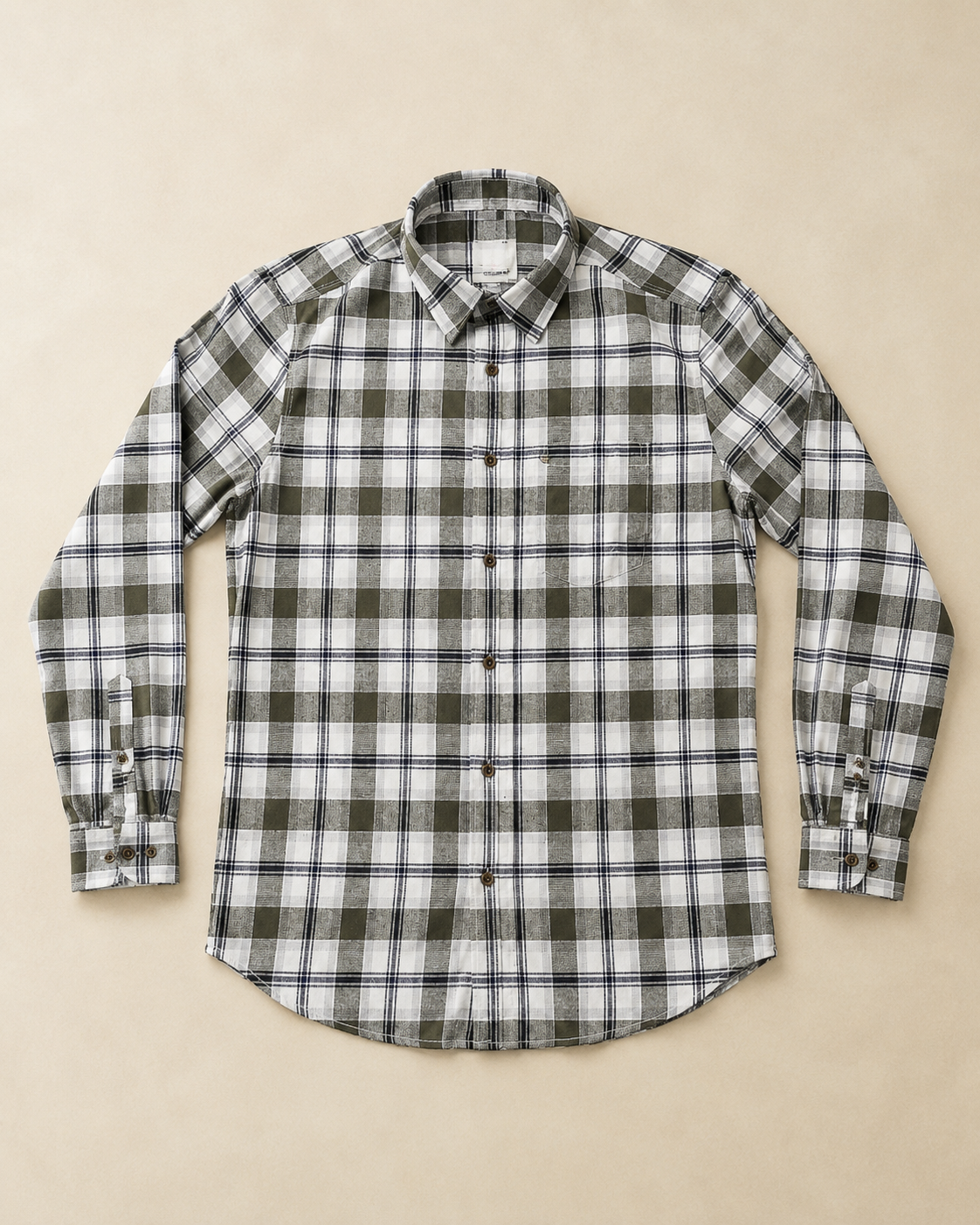 Olive Green & White Plaid Full Sleeve Men's Shirt