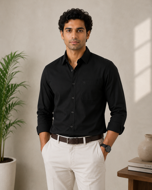 Jet Black Slim Fit Full Sleeve Men's Shirt