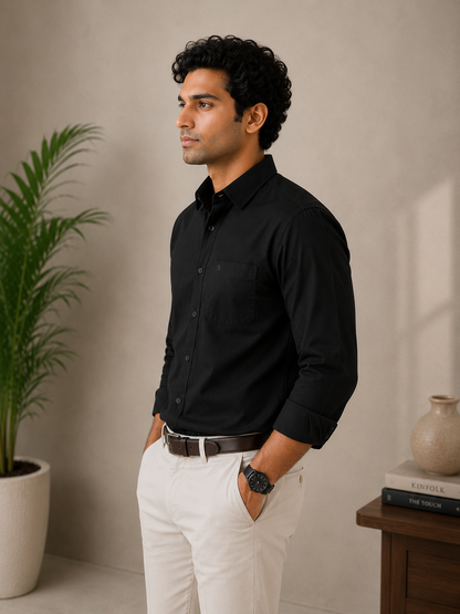 Jet Black Slim Fit Full Sleeve Men's Shirt