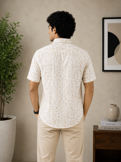 Off-White Abstract Print Half Sleeve Men's Shirt