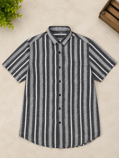 Charcoal Grey & White Striped Half Sleeve Men's Shirt