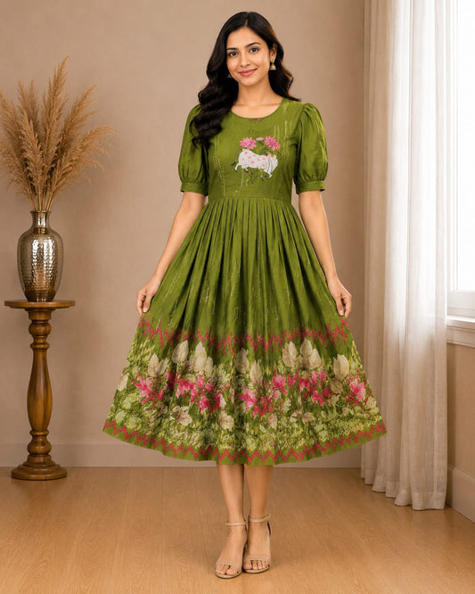 Ikat Lotus Border Embroidery Frock