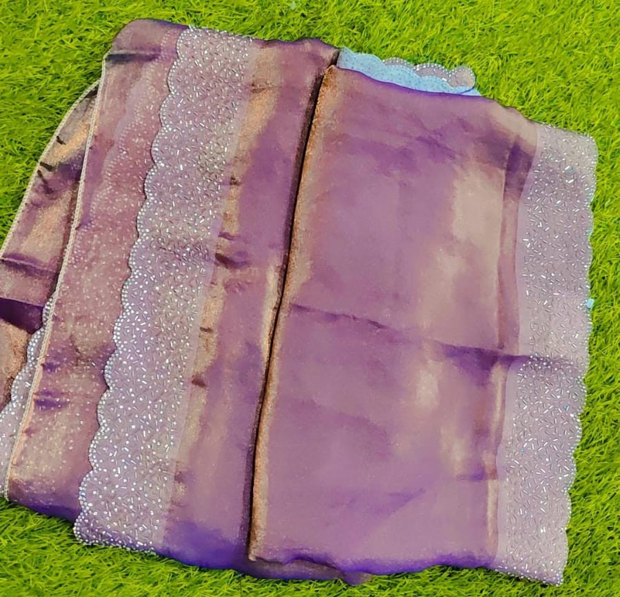 Elegant Purple Ombre Saree with Silver Crystal Embellished Border