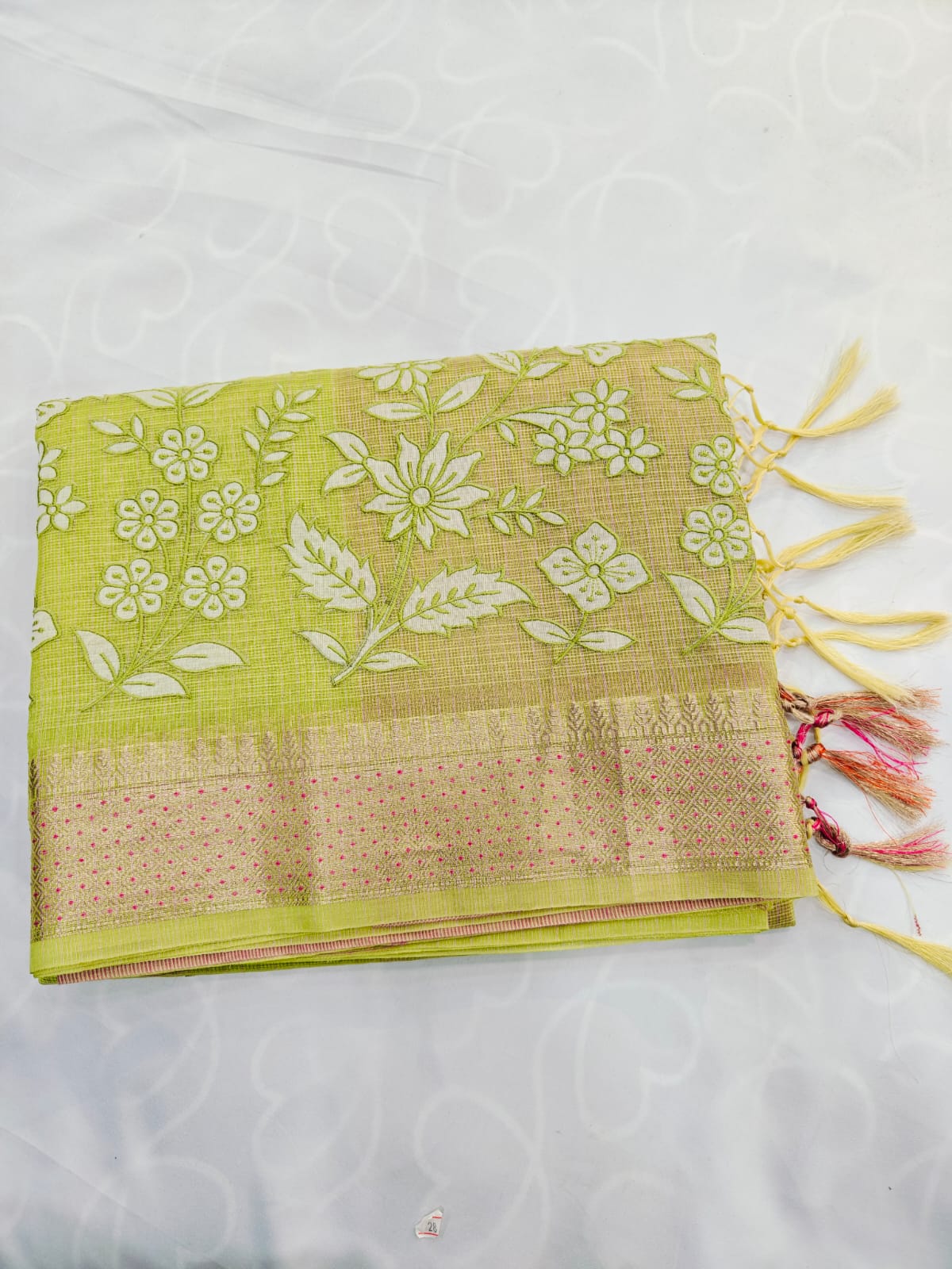 Tissue Appliqué Work Saree with Golden Zari Border